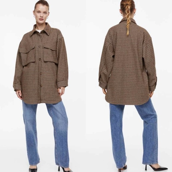 H&M Oversized Wool Blend Twill Shacket Size Large - Picture 3 of 14